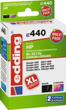 EDDING Tinte Kombi-Pack ersetzt HP 301, 301XL Kompatibel Kombi-Pack Schwarz, Cy