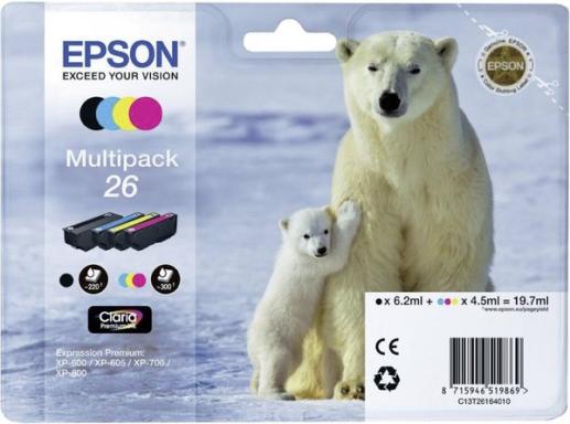 EPSON 26 Multipack 4er Pack Schwarz, Gelb, Cyan, Magenta Tintenpatrone
