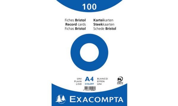 EXACOMPTA Karteikarten, DIN A4, kar iert, weiß (8701273)