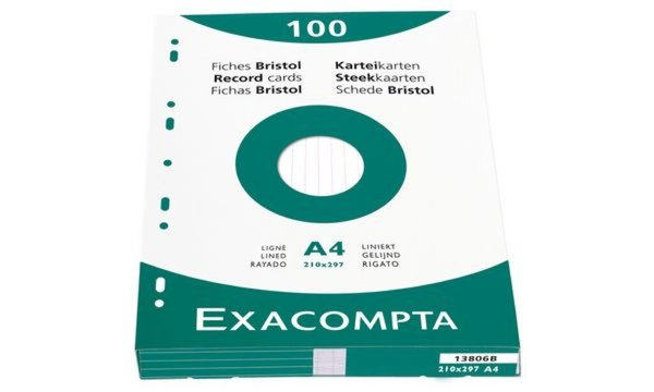 EXACOMPTA Karteikarten, DIN A4, kar iert, weiß (8701280)