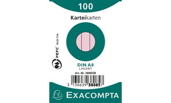 EXACOMPTA Karteikarten, DIN A8, lin iert, rosa (8701847)