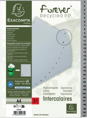 EXACOMPTA Kunststoff-Register, Zahlen, DIN A4, 31-teilig