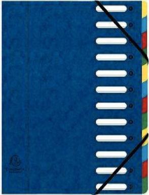 Eckspann-Ordnungsmappe 12 Fächer blau 425g/qm Manila Karton, Innenfach