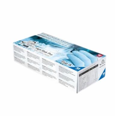 Einweghandschuhe Nitril puderfrei, blau, 30 cm lang, "SOLID SAFETY HIGH RISK PRO" 50 Stück/Box | Größe L <br>Nitril-Chemikalien Schutzhandschuhe, AQL 0,65, ISO 374-1/Typ A, PSA-Kategorie III, EN 420, EN 388, kein Medizinprodukt