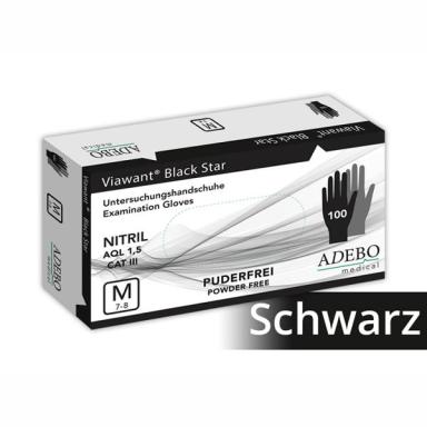 Einweghandschuhe Nitril puderfrei, schwarz, angeraut "Viawant Nitrile Black Pro" , 100 Stück/Box | Größe S  puderfreie Untersuchungs- und Schutzhandschuhe nicht steril, AQL 1,5 CAT III, EN 455, EN 374, DIN EN 16523-1:2015  DIN EN 420:2003 + A1:2019  DIN EN 1186  ASTM F1671-97b, CE-Zeichen, Medizinprodukt Klasse 1