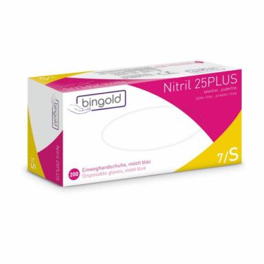 Einweghandschuhe Nitril puderfrei, violettblau, "BINGOLD Nitril 25 PLUS", 200 Stück/Box | Größe S  <br>AQL 1,5, unsteril