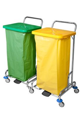 Entsorgungswagen "SOLID" mit Fußpedal | 2-fach <br>für 2 x 120 Liter Müllsäcke, Deckelfarben: rot, blau, gelb oder grün