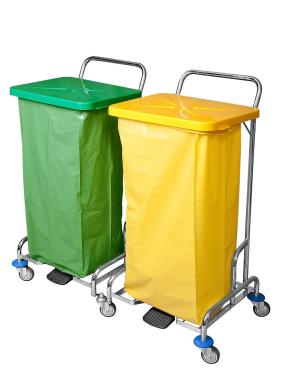 Entsorgungswagen "SOLID" mit Fußpedal, 2-fach | verschiedene Deckelfarben: rot, blau, gelb, grün für 2 x 120 Liter Müllsäcke, ohne Entsorgungssack