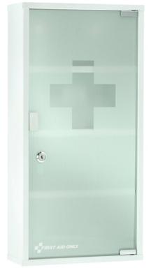 Erste-Hilfe-Schrank, weiß, Metall stoßfeste Glastür aus Milchglas