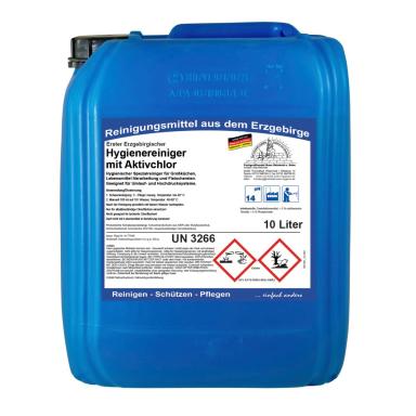 Erster Erzgebirgischer Hygienereiniger mit Aktivchlor | 10 Liter hochalkalischer Spezialreiniger für Großküchen, Lebensmittel-Verarbeitung, Fleischereien