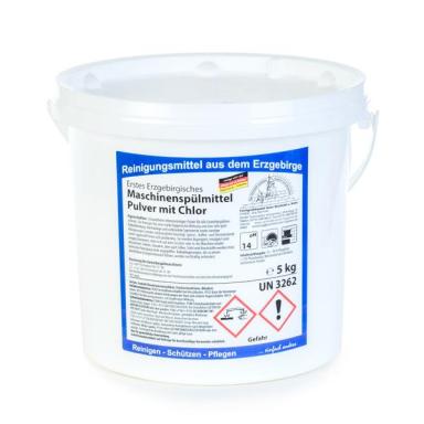 Erstes Erzgebirgisches Maschinenspülmittel Pulver mit Chlor |  5 kg schaumfreies Intensivreiniger-Pulver für alle Gewerbespülmaschinen