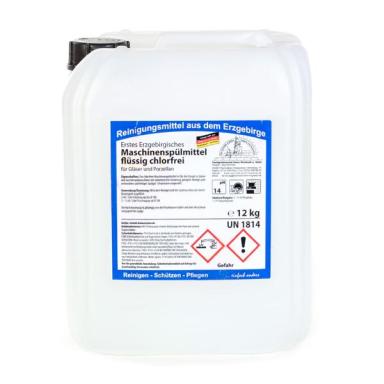 Erstes Erzgebirgisches Maschinenspülmittel flüssig chlorfrei |  12 kg für Gläser und Porzellan, mit großem Kanisterverschluss DIN 51