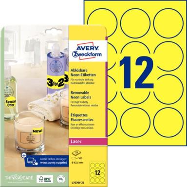 Etiketten Neon gelb rund 63,5mm