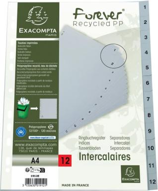 Exacompta Ordnerregister Vollformat 1-12 grau 12-teilig, 1 Satz