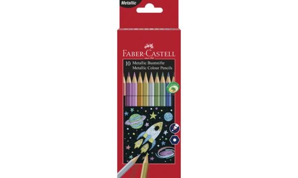 FABER-CASTELL Hexagonal-Buntstifte metallic, 10er Kartonetui (5660996)