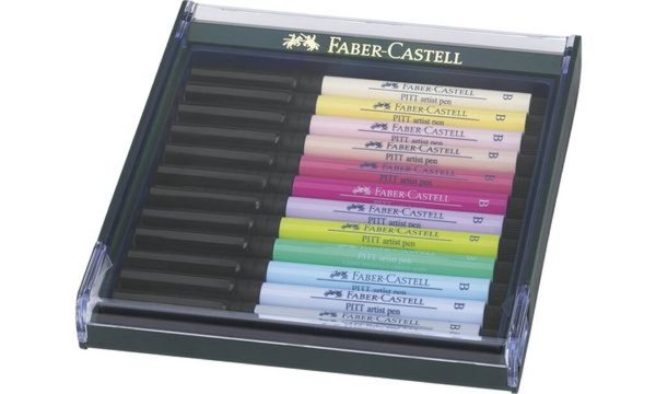 FABER-CASTELL Tuschestift PITT arti st pen, 12er Etui Pastell (5660725)
