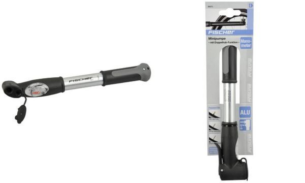 FISCHER Mini-Fahrrad-Luftpumpe, Alu minium, für alle Ventile (11610244)