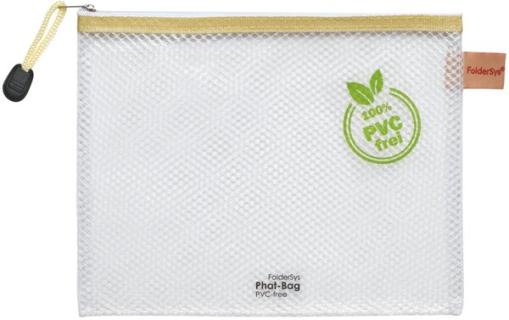 PVC-freier Reißverschluß-Beutel B6 transparent/beige, weißer Reiß-