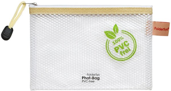 PVC-freier Reißverschluß-Beutel A6 transparent/beige, weißer Reiß-