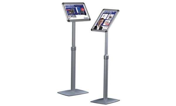 FRANKEN Info-Displays,Alu,H 91-125cm,DIN A4,Hoch- u. Querformat,Viereckfuß,silb