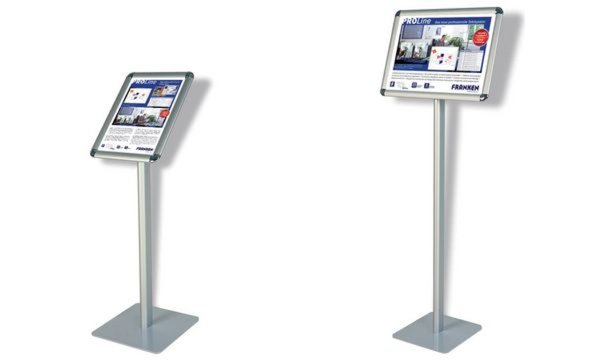 FRANKEN Info-Displays,H 125mm,DIN A3 hoch,Alu-Viereckfuß,Rahmen Alu,silbereloxi