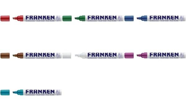 FRANKEN Kreidemarker, Strichstärke: 2-5 mm, weiß Keilspitze, gute Deckkraft, fe