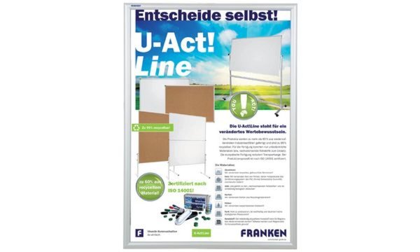FRANKEN Plakatrahmen Security, feuerfest, DIN A3 silbereloxierter Aluminium-Kla