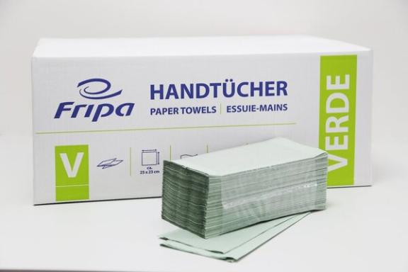 FRIPA Handtuchpapier, V-Falz, 1-lagig, grün eingefärbt aus 100% Altpapier, V-Fa