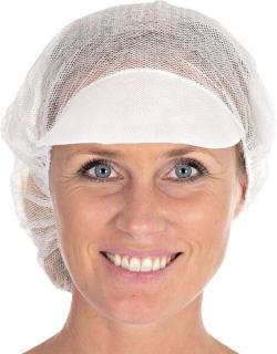 Baretthauben mit Schirm Viskose-Vlies weiß, Ø 48 cm, Spenderpox