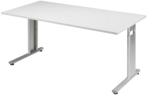 Arbeitstisch C-Fuß Flex Lichtgrau/ Silber, höhenverstellbar