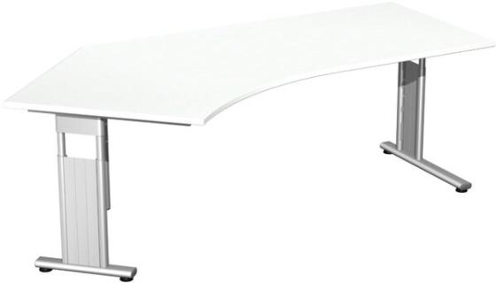 Schreibtisch 135° links weiß/silber, C-Fuß Flex