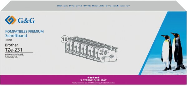 Schriftband, Vorteilspack 12 mm x 8 m, kompatibel mit Brother TZe-231,