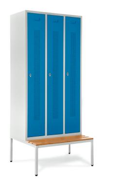 Garderobenspinde SYSTEM SP1 mit Sitzbank, Lichtblau RAL 5012