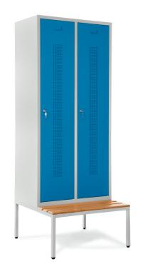 Garderobenspinde SYSTEM SP1 mit Sitzbank, Lichtblau RAL 5012