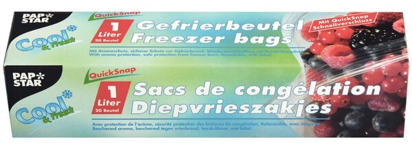 Gefrierbeutel QuickSnap, 1l, 20x18cm, transparent, mit Beschriftungsfeldern