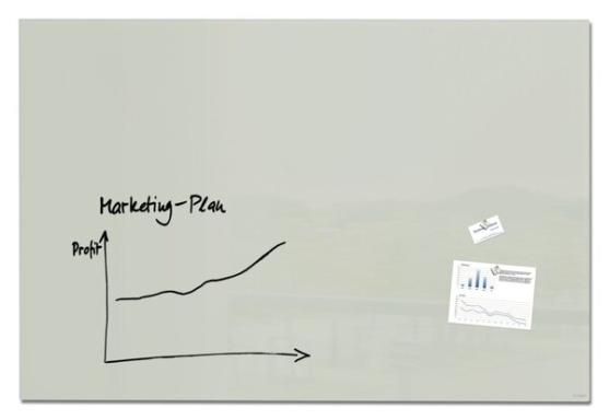 Glas-Whiteboard Artverum 1500 x 1000 mm, grau, inkl. zwei extra-starker