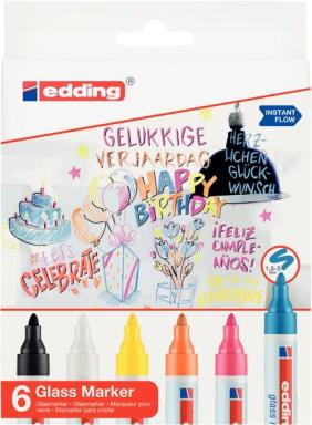 Glasboardmarker 95, 6er Set, 1,5-3mm Rundspitze, trocken abwischbar