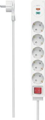 hama 5-fach Steckdosenleiste mit Schalter 1,4 m weiß mit USB-Buchse