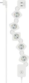 Steckdosenleiste, 5-fach, 1,4 m USB-A 12W, flexibel, Schalter, weiss