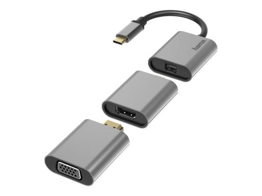 HAMA 200306 Video-Adapter-Set 6in1 USB-C, Mini-DisplayPort, HDMI C, VGA, Alu