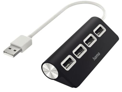 HAMA USB-Hub 4 Ports, USB 2.0, 480 Mbit/s, schwarz