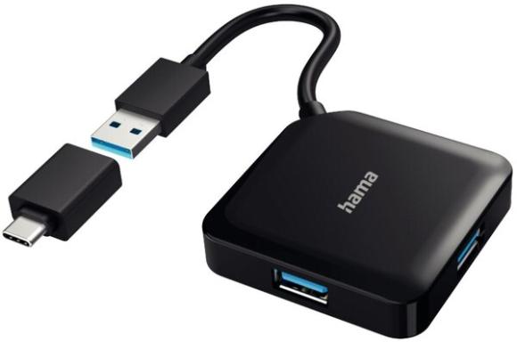 HAMA USB-Hub 4 Ports, USB 3.2 Gen1, 5 Gbit/s, inkl. USB-C Adapter