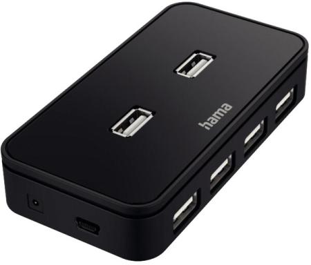 HAMA USB-Hub 7 Ports, USB 2.0, 480 Mbit/s, inkl. Kabel und Netzteil