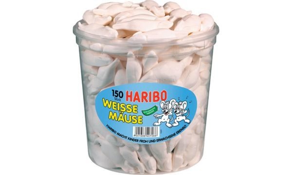 HARIBO Fruchtgummi WEISSE MÄUSE, 15 0er Runddose (9540005)