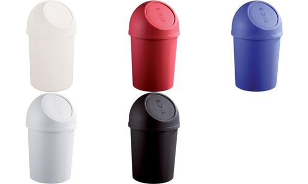 HELIT Abfallbehälter mit Push-Einwurfklappe, 6 Liter,schwarz rund, aus PP, Durc