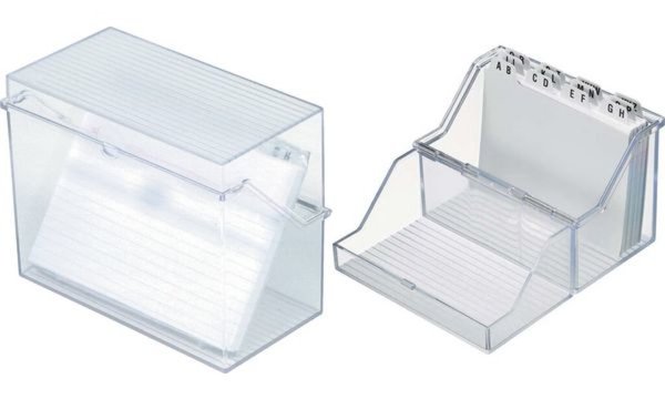 HELIT Klein-Karteikasten A7 quer, glasklar, bestückt aus Polystyrol, für ca. 30