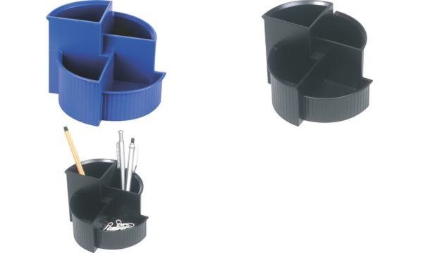 HELIT Multiköcher Linear, 4 Fächer, schwarz aus Polystyrol, Durchmesser: 140 mm