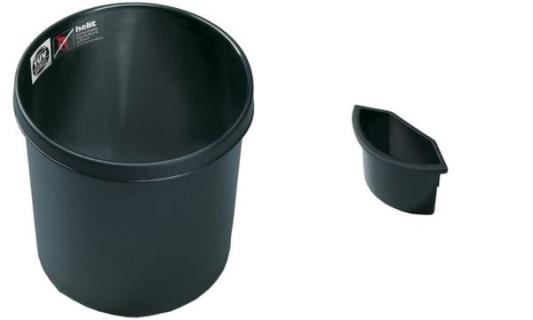 HELIT Papierkorb, schwer entflammbar, 12 Liter, PP, schwarz rund, mit umlaufend