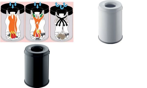 HELIT Stahl-Papierkorb, mit Flammenlöschkopf, 15 Liter schwarz, rund, Durchmess