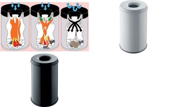 HELIT Stahl-Papierkorb, mit Flammenlöschkopf, 30 Liter schwarz, rund, Durchmess